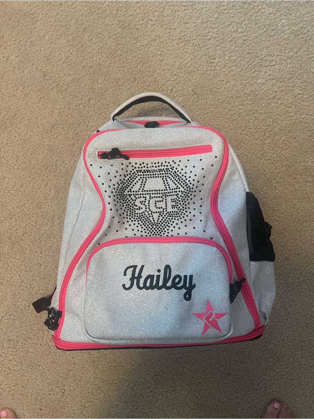 Rebel Athletics Cheer Personalized Hailey Glitter Backpack with Pink Trim